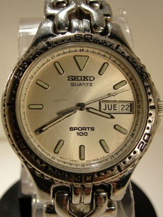 Men Seiko Quartz Watch,  Sports 100,  Stainless Steel Case & Band 7 N 43 - 6 B 30