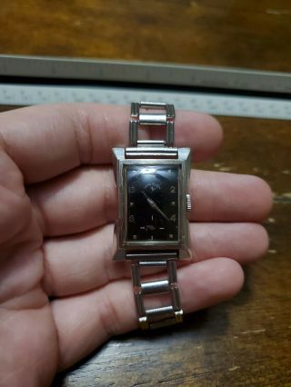 Vintage Lord Elgin 14k Gold Filled Art Deco Black Dial Watch