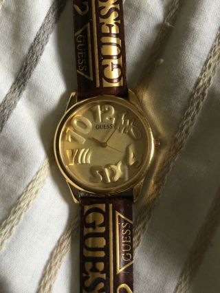 Vintage Women’s Guess Watch,  Gold Tone,  Leather Band,  Fresh Battery,