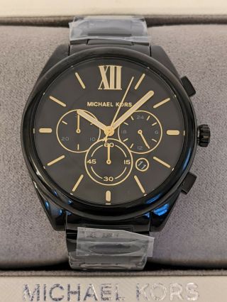 Michael Kors Mk7110 Black,  Yellow Gold Tone Chronograph Watch