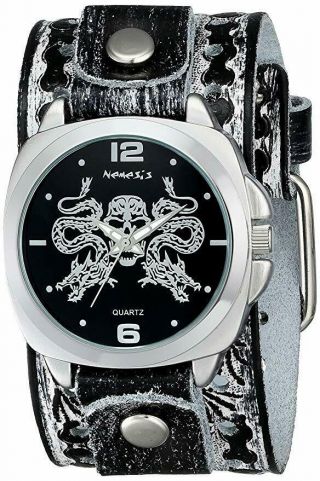 Ssn910k Black Dragon King Of Skulls Watch With Black/white Dragon Leather Cuff
