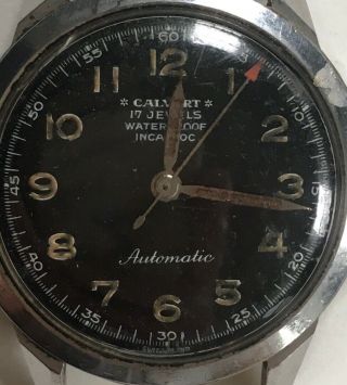 Vintage Calvert Incabloc Watch Face Black Dial Automatic Waterproof Swiss