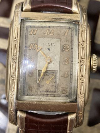 Vintage 10k Gold Filled Elgin Art Deco Mens Wristwatch