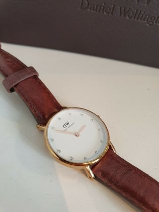 Daniel Wellington Ladies Watch Brown Tan Leather Watch With Stones In Face