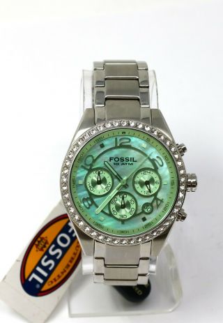 Fossil Men ' s Green Face Chronograph Silver Stainless Steel Quartz CH2563 Watch 2