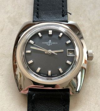 Vtg Ulysse Nardin Black Dial Over Size Nickel Plated Case From 1960 Aprox.