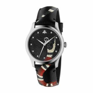 Gucci Le Marché Des Merveilles Black Snake Dial Leather Strap Watch Ya1264007