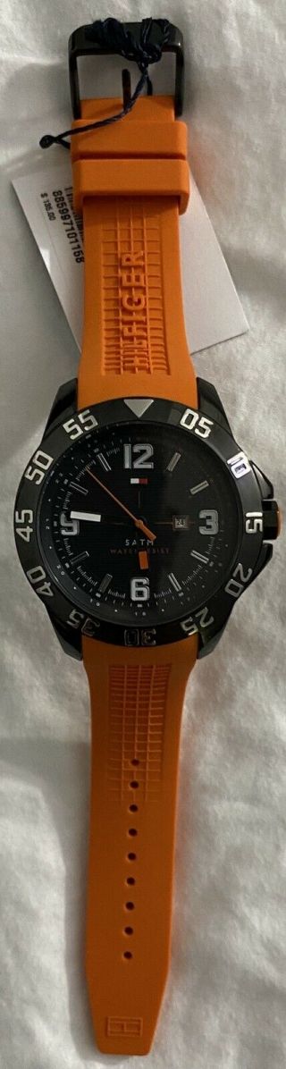 Men’s Tommy Hilfiger 1790985 Orange Rubber Strap Stainless Steel Wristwatch