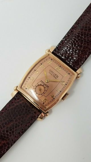 Vintage Gruen Verithin Precision Watch Solid 14k Rose Gold Art Deco Keeping Time