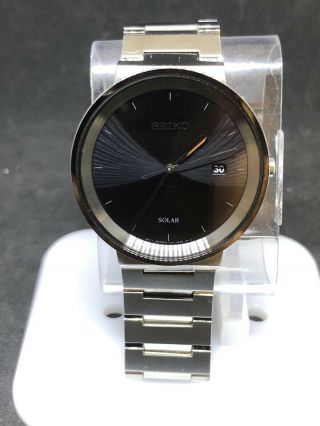Seiko Mens Solar Quartz Stainless Steel Dress Black Dial Watch Sne479 27