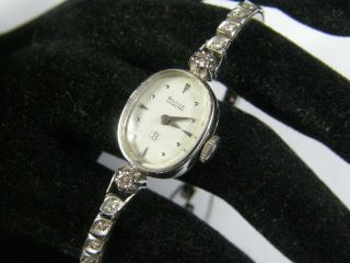 Vintage Hamilton Biggs 14k White Gold Diamond Tennis Bracelet Watch