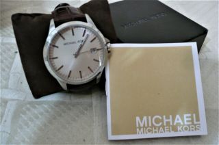 Michael Kors Mens Watch Embossed Leather Strap Champagne Dial 7043