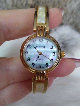 Rumours Womens Goldtone & White Abalone Bracelet Watch - Mop Face - Easy Reader