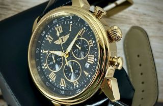 Invicta Men 90242 - 003 I By Invicta 18k Gold - Plated Black Leather Strap Watch