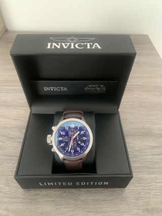 Invicta I - Force 46mm Lefty Blue Dial W/ Brown Leather Chrono Watch.  Model 4533
