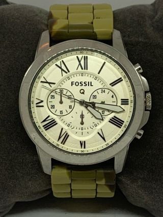 Fossil Ndw1 Men Olive Silicone Analog Cream Dial Hybrid Smart Watch E462