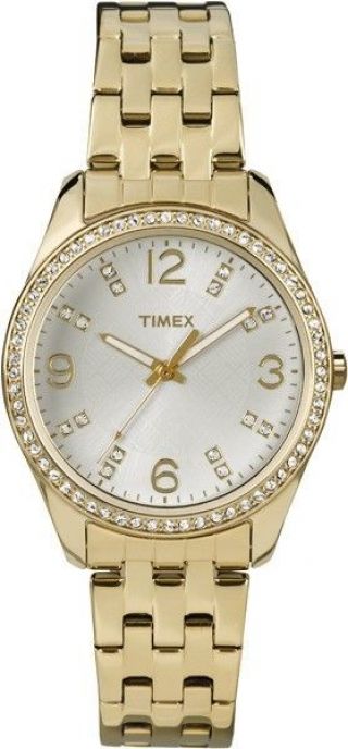 Timex Classic Uhr T2p388 Damen Armbanduhr Gold - Farbig Mit Steinchen