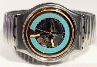 1989 Vintage Swatch Watch Day Off Gy400 33 Mm Case Metal Flex Band Wrist Retro