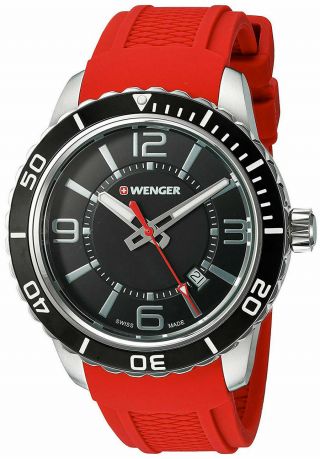 Wenger Roadster Swiss Black Dial Red Silicone Strap Men 