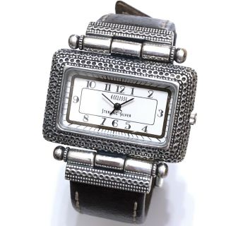 Ecclissi Sterling Silver Rectangular Watch Textured Design Bezel & Buckle 21620