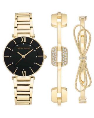 Anne Klein Black Dial Quartz Ladies Watch And Bracelet Set Ak/3366bkst
