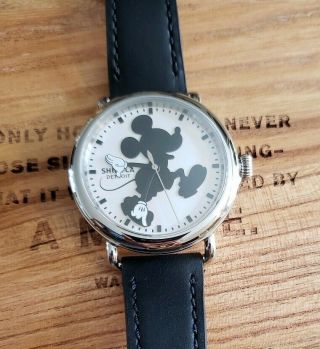 Shinola Runwell Watch With 41mm Mickey Mouse Face & Black Leather Band