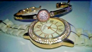 Anne Klein York Rose - Gold - Tone Ceramic Watch & Bangle Set Missing2 Bracelet