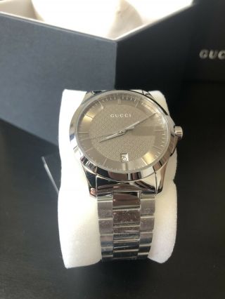 Mens Diamante Gucci Watch $825 Metal Bracelet Brown Authentic