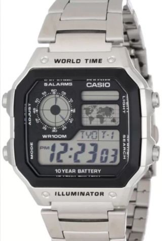 Casio Ae - 1200whd - 1a Digital World Time Stainless Steel Mens Sport Watch Ae - 1200