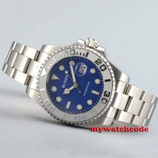 43mm Bliger blue dial ceramic bezel date sapphire glass automatic mens watch P41 2