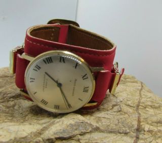 Vintage Prince Gardner Watch Automatic Red Leather Thick Buckle Wide Band