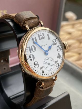WWI ELGIN Trench Watch 0s 17J Grade 263 Solid Gold Train - ULTRA RARE 3