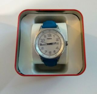 Fossil Bq1622 Stainless Womens 38mm Day/date Watch Blue Leather Strap