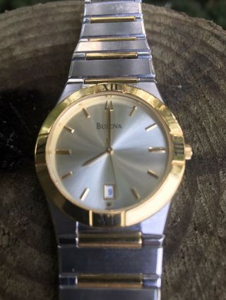 Bulova Mens Classic Two Tone Gold Stainless Steel Watch C9671360 Needs Battery