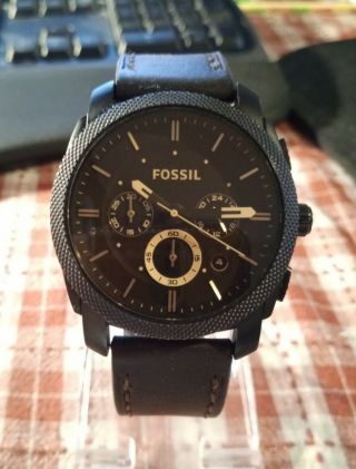 Fossil Mens Machine Mid - Size Chronograph Brown Leather Watch Fs4656