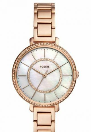 Nib Fossil Ladies Es4452 Jocelyn Rosegold Tone Bracelet Watch W/ Glitz