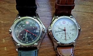 2 Vintage Wenger Sak Design 90s Watch Stainless Steel Case With Leather Band
