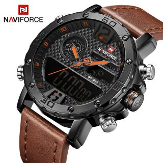 Naviforce Men Quartz Led Digital Watch Waterproof Luxury Leather Sports Watches