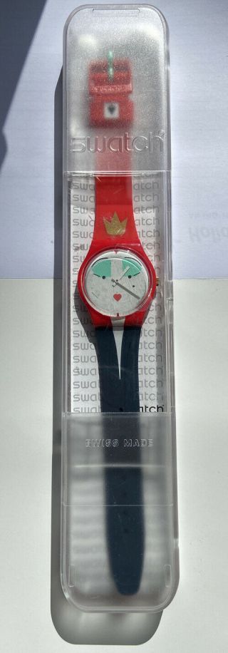 Rare Swiss Swatch Wonderqueen Blue Red Silicone Women Watch 34mm Gr165