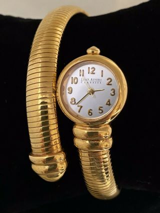 Estate Joan Rivers Classics Gold - Tone Omega Snake Wrap Watch Flexible Bracelet