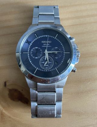 Seiko Solar Chronograph Stainless Steel Mens Watch 4n1076