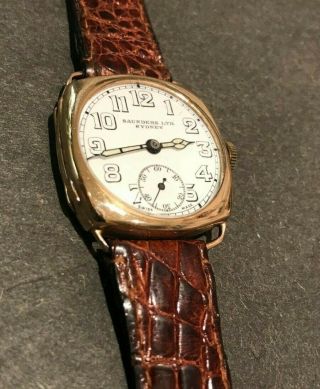 Vintage 1930s? Saunders Ltd Sydney / Omega / Gold Cushion Wristwatch - Superclean