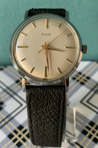 Vintage Elgin 17 Jewel Mechanical Men’s Wristwatch Fixed Lugs Old Stock