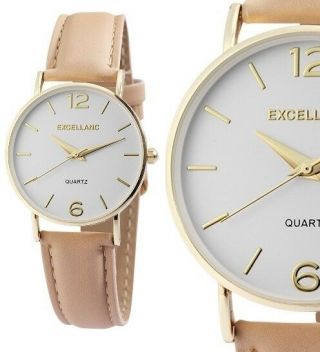 Damen Armbanduhr Weiß/gold/beige Kunstlederarmband Von Excellanc 1950/230