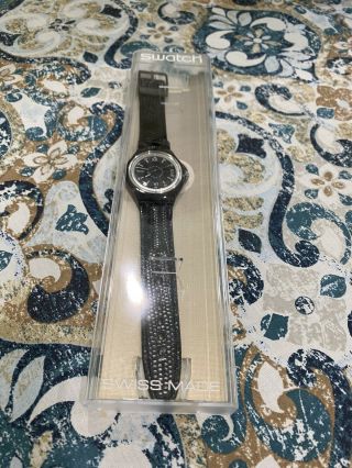 Vintage Swatch Sam400 Automatic Watch Black Dial & Leather Band Nos Rappongi Mib
