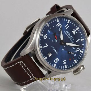 42mm Corgeut Blue Dial Seagull Power Reserve Sapphire Glass Automatic Date Watch