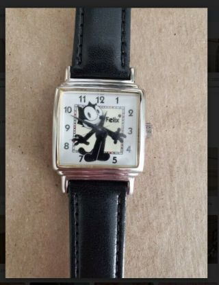 Felix The Cat Fossil Limited Edition Quartz Watch Black Leather Rare Square Case