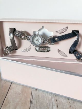 Nib Chloe,  Isabel Convertible Watch And Bracelet Set,  Navy Pewter Gray Crystal