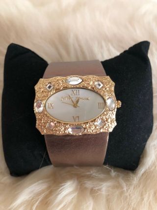 Betsey Johnson Watch Bronze Leather & Animal Print Band Floral Gold Watchcase