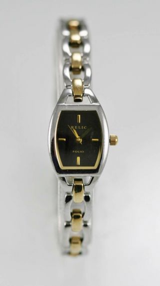 Relic Watch Womens Stainless Steel Silver Gold Battery Water Resist Black Quartz